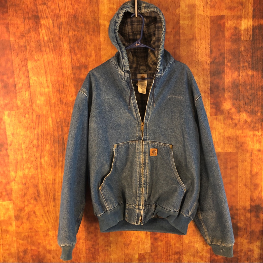 Vintage Carhartt J139 Dst Blanket Lined Denim Hooded Jacket Sz Large Asap Rocky